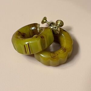 Avocado marbled Bakelite clip on earrings